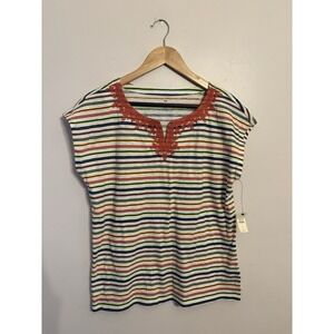 Talbots Women's White Striped Top 100% Cotton Size Medium‎ New $44.50
